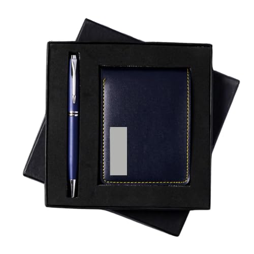 Image of Customised Gift Set, Pen and Wallet with Name Engraving, Corporate and Personal Gift (Blue)