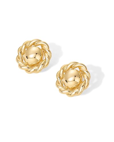 Image of PAVOI 14K Gold Plated Chunky Vintage Earrings for Women - Trendy Textured Ribbed Knot Geometric Triangle Rope Button Seashell Wing Dangle Drop Stud Earring