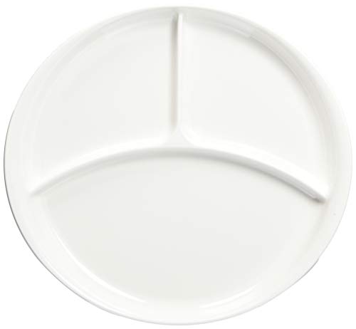 Pearl Metal K-6387 Tableware Plate with Divider, Round Plate, Easy to Apply, White, Made in Japan, Approx. Width 6.9 x Depth 10.2 x Height 1.2 inches (17.5 x 26 x 3 cm)