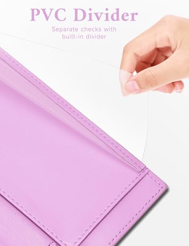 Image of Zreal Checkbook Cover for Women, Premium Vegan Leather Checkbook Holder for Top & Side Tear Duplicate Checks with RFID Blocking (Lilac Purple)