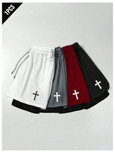 SHENHE Men's 2 in 1 Running Athletic Shorts with Liner Cross Print Graphic Goth Boyfriend Track Bottoms3