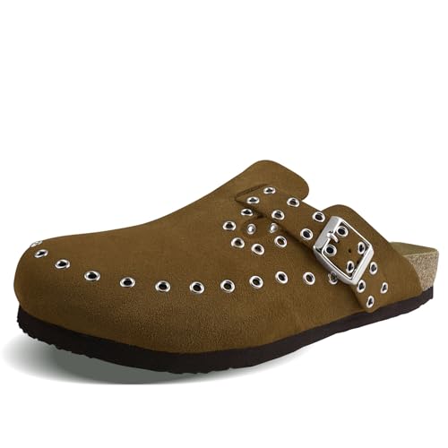 HALOFIVE Rivet Detail Suede Clogs