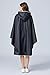 Womens Rain Poncho Stylish Polyester Waterproof Raincoat Free Size with Hood Zipper (black - big front pocket)