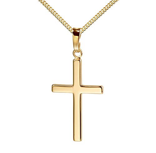 JEVELION Kreuz-Anhänger mit Kette für Damen, Herren und Kinder als Ketten-Anhänger mit Kette 750 Gold 18 Karat Hochglanz mit Schmuck-Etui