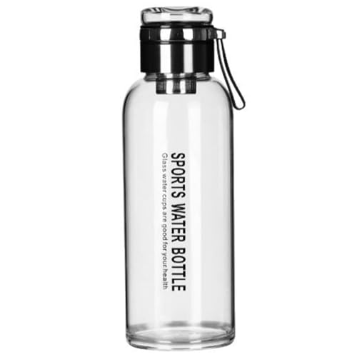 Uanqfegy Botella de agua de vidrio de 2000 ml con infusor de té y tapa doble a prueba de fugas - Botella de agua de vidrio para viajes, deportes, uso al aire libre