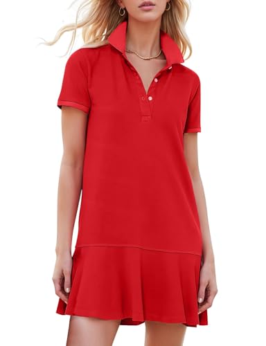 Image of Kissonic Women's Polo Dress Short Sleeve V Neck Ruffle Hem Casual Summer Golf Tennis Mini Shirt Dresses