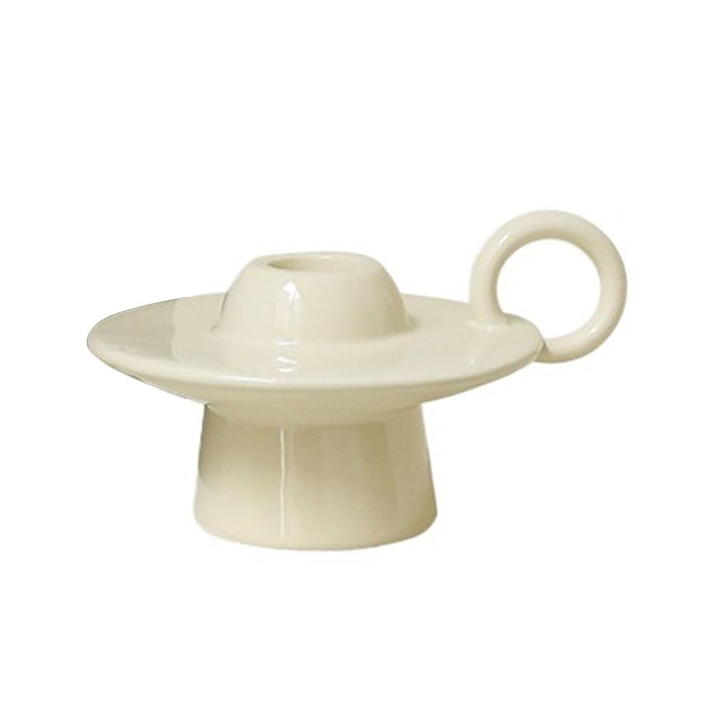 Vintage candle holder Colorful Ceramic Candle Holder with Handle Base Stand for Candlelit Dinners Home Decor(White)