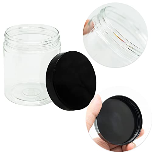SZXMDKH 15 Pack 8 Oz 250ml Round Clear Reusable Plastic Jars with Black Lids,BPA Free Refillable Empty Storage Jars Wide-Mouth for Beauty Products,DIY Making