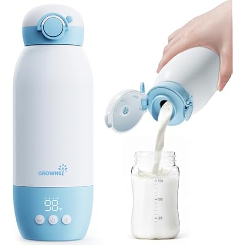 Portable Bottle Warmer, GROWNSY Fast Baby Bottle Warmer On The Go, Cordless Travel Milk Warmer for Breastmilk/Formula, with Precise Temperature Control, Memory Function Cover