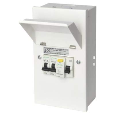Metal 2-Way Garage Consumer Unit 63A 30mA RCD + 6A & 32A MCBs