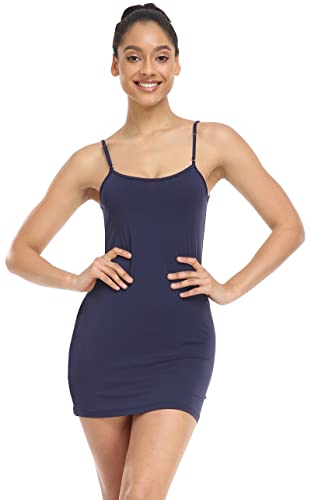 Image of Qaffier Full Slips Dress for Women Adjustable Spaghetti Strap V Neck Under Dress Camisole Mini Slip Dress