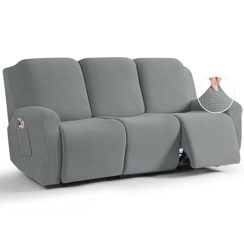 Image of TAOCOCO Recliner Sofa Covers 8-Pieces Stretch Large Couch Covers for 3 Seats Reclining Slipcovers Soft Jacquard Pattern Furniture Protector (Dusty Grey)