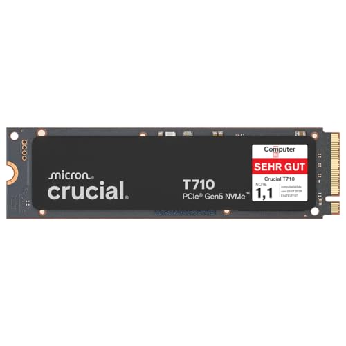Crucial T710 SSD 2TB M.2 NVMe PCIe 5.0 x4 Gen5, bis zu 14.500 MB/s Lesen, 13.800 MB/s Schreiben, für Laptop und Desktop PC, TLC NAND, Interne Festplatte - CT2000T710SSD8-01 Crucial T710 SSD 2TB M.2 NVMe PCIe 5.0 x4 Gen5, bis zu 14.500 MB/s Lesen, 13.800 MB/s Schreiben, für Laptop und Desktop PC, TLC NAND, Interne Festplatte - CT2000T710SSD8-01