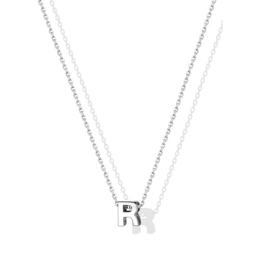 SILVERCUTE Valentines Day Gifts for Her - Small 925 Sterling Silver Initial Necklace for Women,Tiny Silver Initial Pendant Tiny Letter Necklace with Adjustable Chain,16"-18"