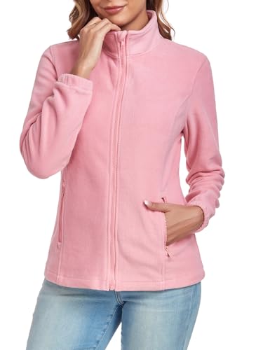 Women's Full Zip up Fleece Jackets Stand Collar Long Sleeve Sherpa Fuzzy Warm Jacket with Pocket