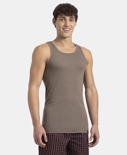 Image of Jockey 9922 Men's Super Combed Cotton Rib Racer Back Styling Round Neck Gym Vest