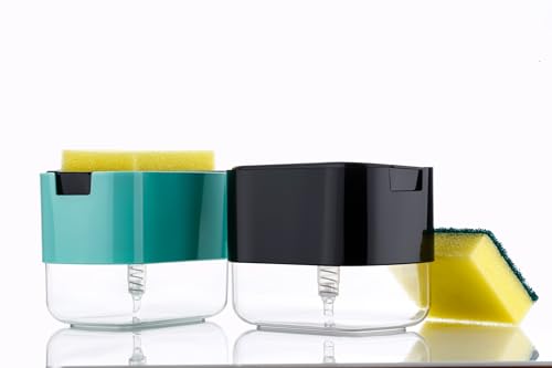 Image of Silver Shark 2 in 1 Soap Dispenser for Bathroom Accessories Dishwasher Liquid Holder Liquid Dispenser Pump 400 ML with Sponge Holder Kitchen Sink Accessories Items (Multi-Color)