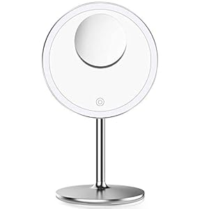 Kostlich Verlichte make-upspiegel met 10x vergroting – 360 graden draaibare LED-reismake-upspiegel met 3 lichtmodi…