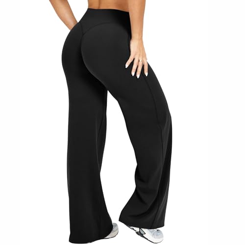 Pantalon de yoga femme jambe droite taille haute pantalon de sport extensible noir