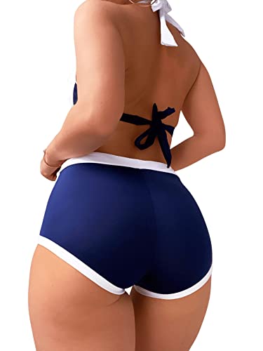 SweatyRocks Women's 2 Piece Swimsuit Color Block Halter Push Up Bikini Set Shorts Bathing Suits2