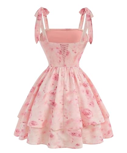 Flower Print Chiffon Homecoming Dresses 2025 Bow Shoulder Cake Prom Dress Teens Summer Mini Gown2