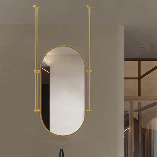 Specchio da bagno per asta di sospensione al soffitto, specchio da toeletta per doccia, specchio da parete con cornice in metallo con doppi bracci montati al soffitto, specchio ovale decorativo(50cmx7