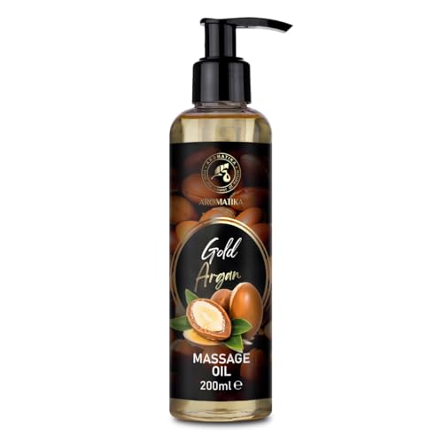 Aceite de Masaje Argán Dorado 200 ml - Aceite de Almendras - Aceite de Semilla de Uva - Aceite de Semilla de Melocotón - Aceite de Jojoba - Aceite de Argán - Aceites para el Cuidado de la Piel