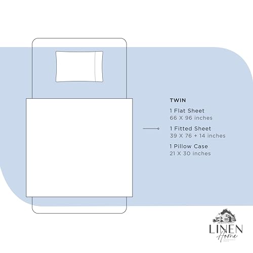 Image of Linen Home 100% Cotton Percale Sheets Twin Size, Baby Blue, Deep Pocket, 3 Pieces Set - 1 Flat, 1 Deep Pocket Fitted Sheet and 1 Pillowcase, Crisp Cool and Strong Bed Linen