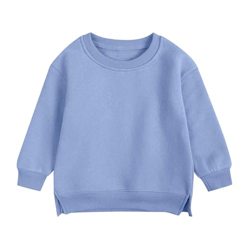 Unisex Boys Girls Crewneck Sweatshirt Long Sleeve Pullover Tops 2025 Fall Fashion Side Split Ribbed Trim Top for 6M-7Y2