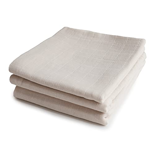 Image of mushie Muslin Baby Cloths | 100% Organic Cotton | 23.5" x 23.5" (Fog) 3-Pack