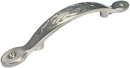 50 Pack Satin Nickel 3" Inch (76mm) Hole Centers Kitchen Cabinet Drawer Hardware Leaf Handle Pulls 8220-76