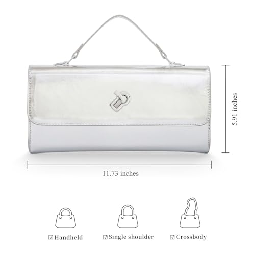 Image of BRYCTSISEN Women Metallic PU Leather Evening Clutch Purse Handbag Crossbody Shoulder Bag Square Box Bag Chic Handbag
