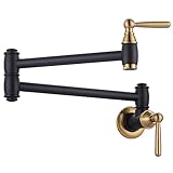 Pot Filler Faucet Black Gold: ARCORA Modern Pot Filler Wall Mount 2 Handle with Double Joint Swing Arms Brass Stove Faucet