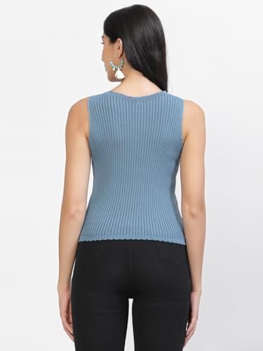 Image of Kalt Womens Knitted, Ribbed Cotton Fitted Sleeveless Round Neck Cami Tank Top
