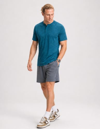 3 Pack Men's Dry Fit Henley Short Sleeve | Collarless Golf Shirts, Modern Layered Placket, Moisture Wicking, 4-Way Stretch, Regular Fit, for Work, Casual Wear miniatura 5
