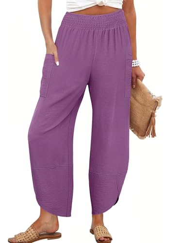 Image of ANRABESS Womens Wide Leg Palazzo Capri Pants 2026 Summer Casual High Waisted Barrel Lounge Flowy Cropped Beach Work Trousers