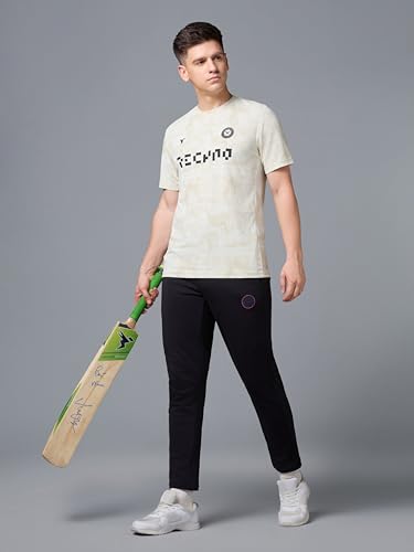 Image of TECHNOSPORT Men Cricket Fan T-Shirt IPL Printed Casual Sportswear Tee Typography Print Slim Fit Round Neck Short Sleeve Polyester Sports Tshirt for MenIPL MensJersey