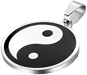 JewelryWe Stainless Steel Yin Yang Symbol Black & Silver Taijitu Ying Pendant Necklace for Men