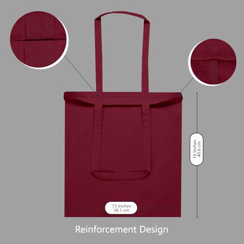 Image of TOPDesign 6-Pack Economical 16 inchx15 inch Burgundy Cotton Tote Bags, Lightweight Medium Reusable Grocery Shopping Cloth Bags, Suitable for DIY, Advertising, Promotion, Gift, Activity