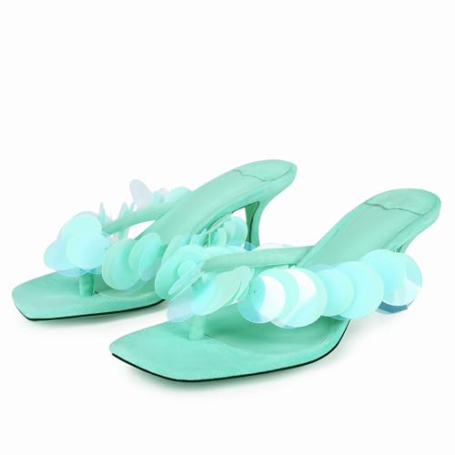 Kitten Heel Sandals for Women with Sequin Detailing Comfortable Slip on Open Toe Flip Flop Heel Thong Sandal Casual Summer Dressy Prom Shoes2