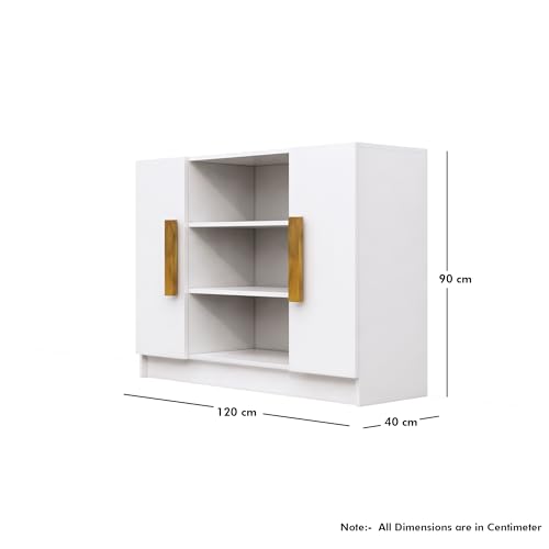 Image of Bniture Storage Cabinet Wooden Sideboard for Living Room with 3 Shelf and 2 Door | Multipurpose Book Shelf Storage Organizer Cabinet for Office Home Hallway Drawing Room Bedroom | Frosty White