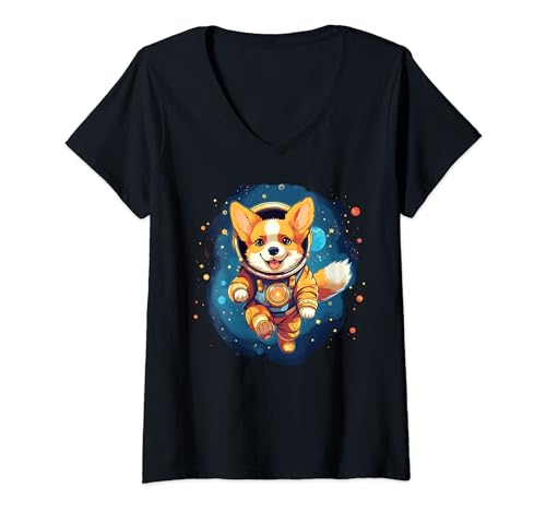 Lindo perro espacial Camiseta Cuello V