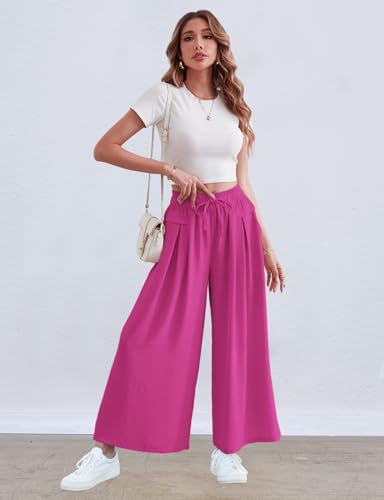 Image of ZJCT Wide Leg Palazzo Pants for Women Summer Beach Pants Flowy Loose Casual Lounge Pajama Yoga Pants with Pockets