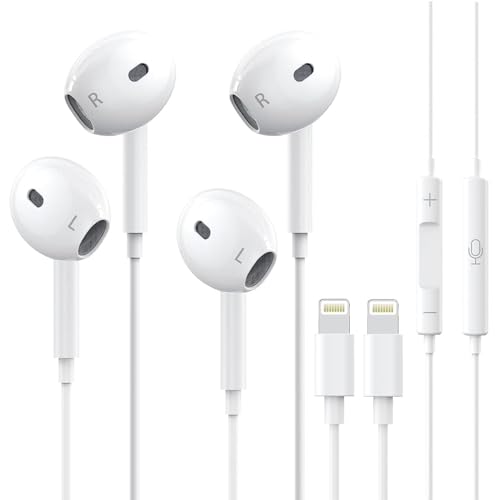 2 Pack- iPhone Earbuds Headphones with Lightning Connector [MFi Certified] Noise Isolating Wired Earphones with Built-in Microphone & Volume Control, Compatible with iPhone 14/14 Pro/13-All iOS