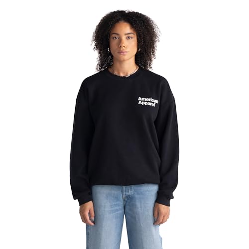 American Apparel Adult ReFlex Fleece Crewneck Sweatshirt, GRF496AA, Black - White Logo Left (Embroidered, 1-pack), XXL