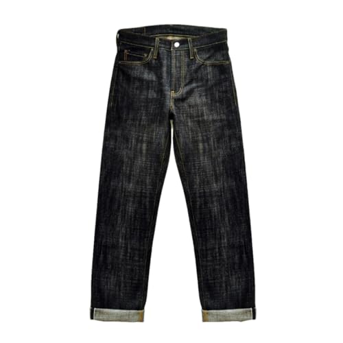 Men’S Vintage Straight Fit Selvedge Raw Denim Full Length Jeans Button Fly High Waist Midweight Daily Wear Pants