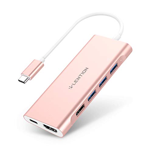 LENTION USB C Multi-Port Hub with 4K HDMI, 4 USB-A, SD 3.0 Card Reader, Type C Charging Adapter Compatible 2020-2016 MacBook Pro 13/15/16, New Mac Air/Surface, Chromebook, More (CB-C36, Rose Gold)
