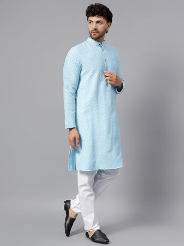 Image of LATEST CHIKAN Men's Checkered Cotton Blend Straight Kurta