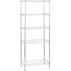 Estanterias Carrefour Amazon Basics Unidad de almacenamiento con 5 estantes estrechos, altura de las baldas ajustable y patas ajustables para nivelar, carga máxima de 453 kg, 58,9 x 34 x 152,4 cm, cromado