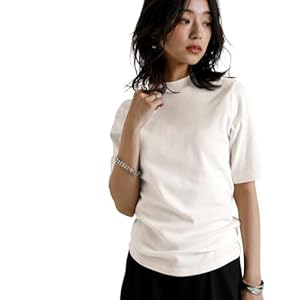 [ニッセン] Tシャツ・カットソー レディース ＵＶカット綿１００％フライス素材プチハイネック５分袖Ｔシャツ オフホワイト LL" 